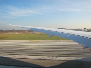 The wings as we turn on to the runway for departure.