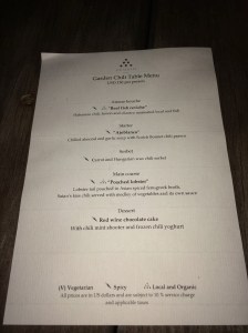 Chili table dinner menu.