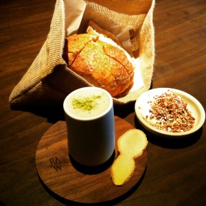 Rye bread with butter cream and roasted barley wheat of sorts (not sure what the waiter said), and the Ginger Sencha Whiskey Sour