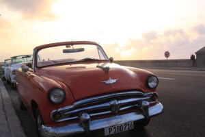 Retro cars lined up after our amazing retro-car journey along the Malecon.